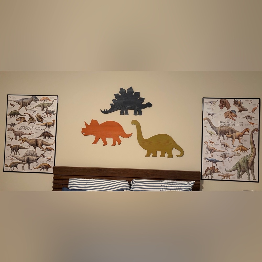 Dinosaur Wall Art Set - Orange, Green, Black